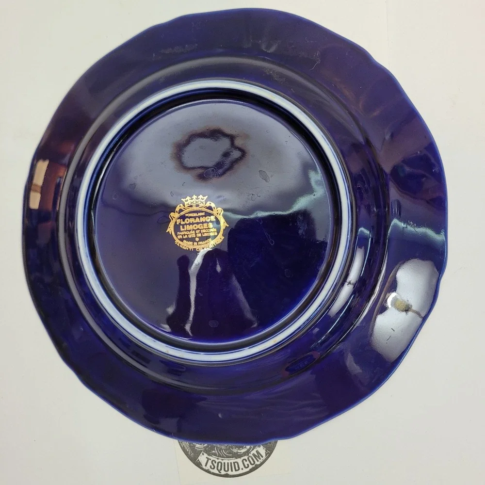 Florance Limoges Souvenir de Paris Plate Cobalt Blue Gold Gilt French Porcelain